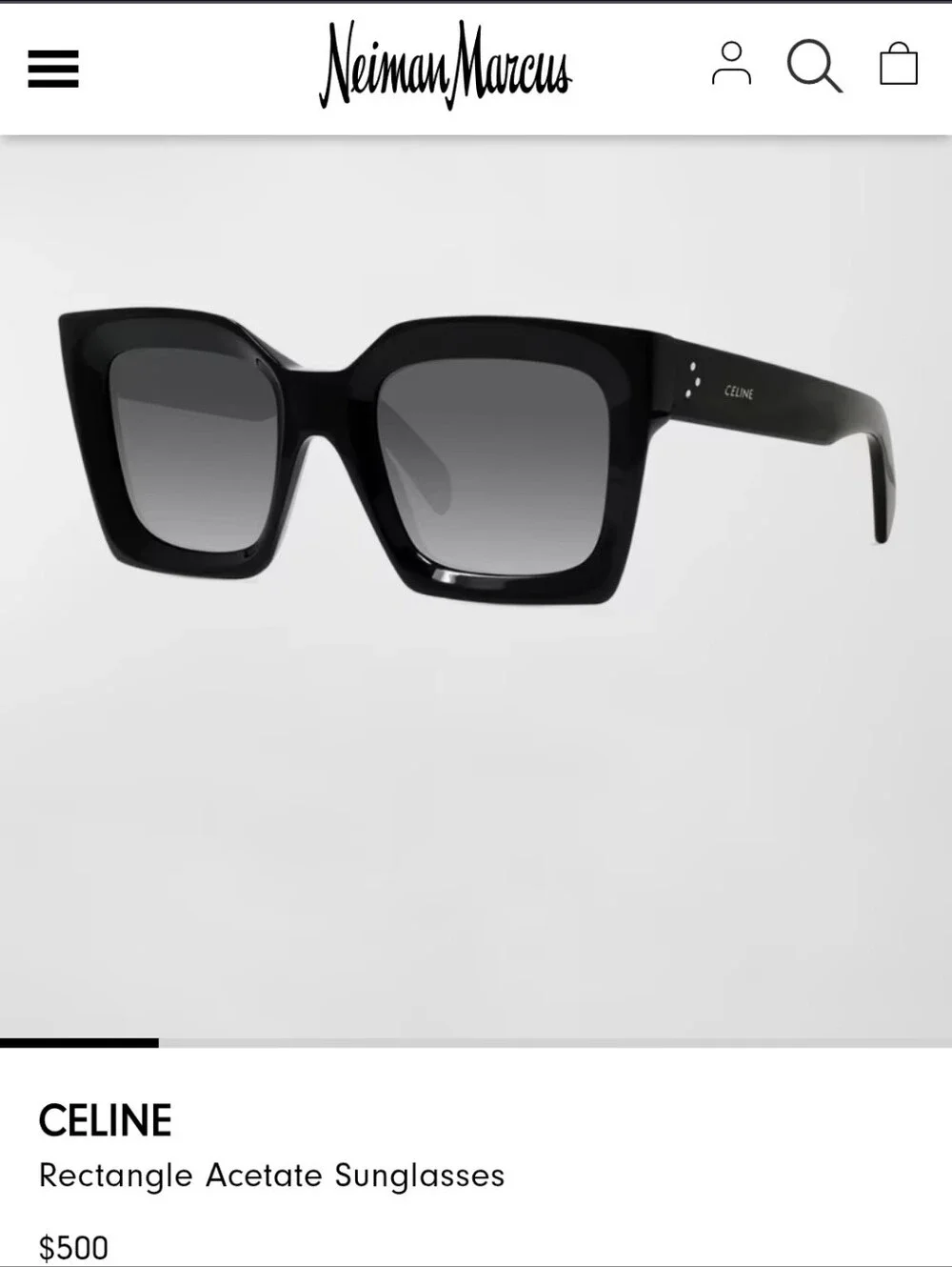 Celine Shiny Black Square Acetate Sunglasses with Gradient Lenses